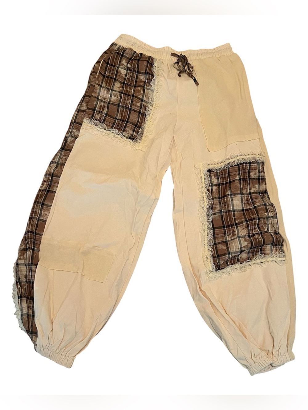 POL Cream patchwork lounge joggers cottage core size L